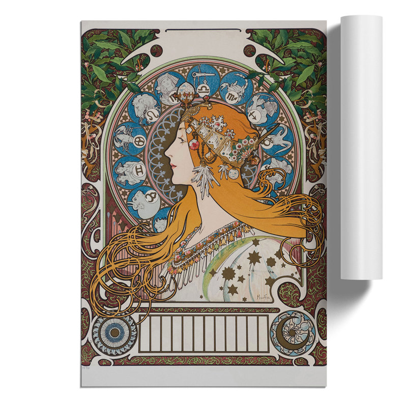 The Zodiac Vol.1 by Alphonse Mucha - No Frame Painting, 42cm H x 30cm W x 0.1cm D