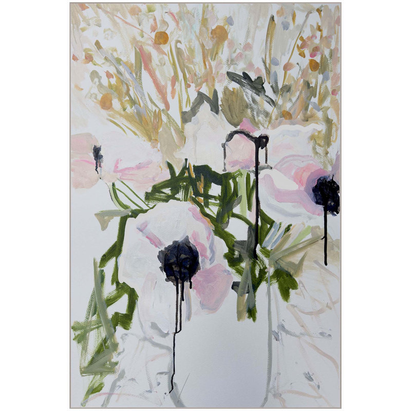"Anemones In Vase" par Katie Ré Scheidt, H 21,25 po x l 15,25 po, Cadre flottant blanc