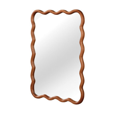 Yellowish Brown 20"x30" Wavy Rectangle Solid Wood Frame Decorative Mirror,For Bedroom, Bathroom, Living Room, Entryway