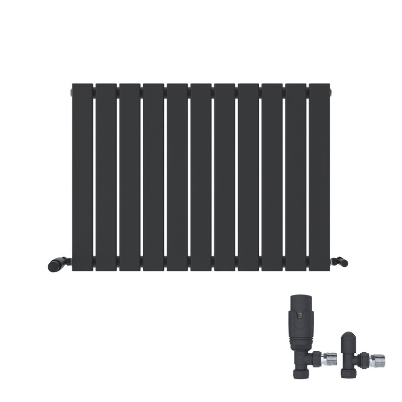 iBathUK Belgravia Horizontal Single Slim Flat Panel Radiator Angled Valve, 600cm H x 836cm W x 52cm D, Grey