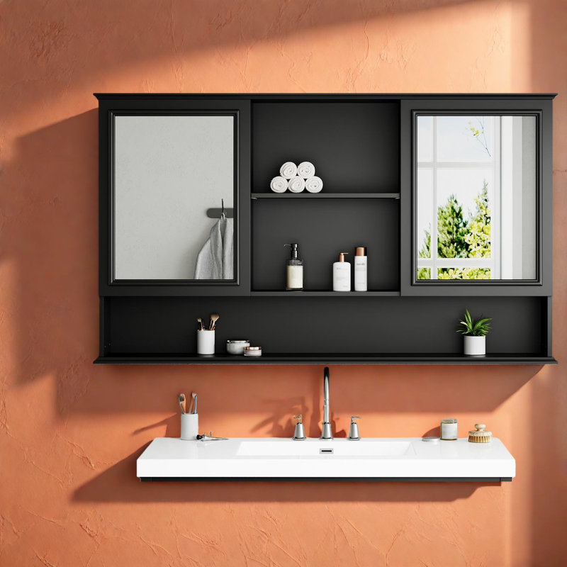 Grands armoires à pharmacie avec rangement, salle de bain moderne en bois MDF noir