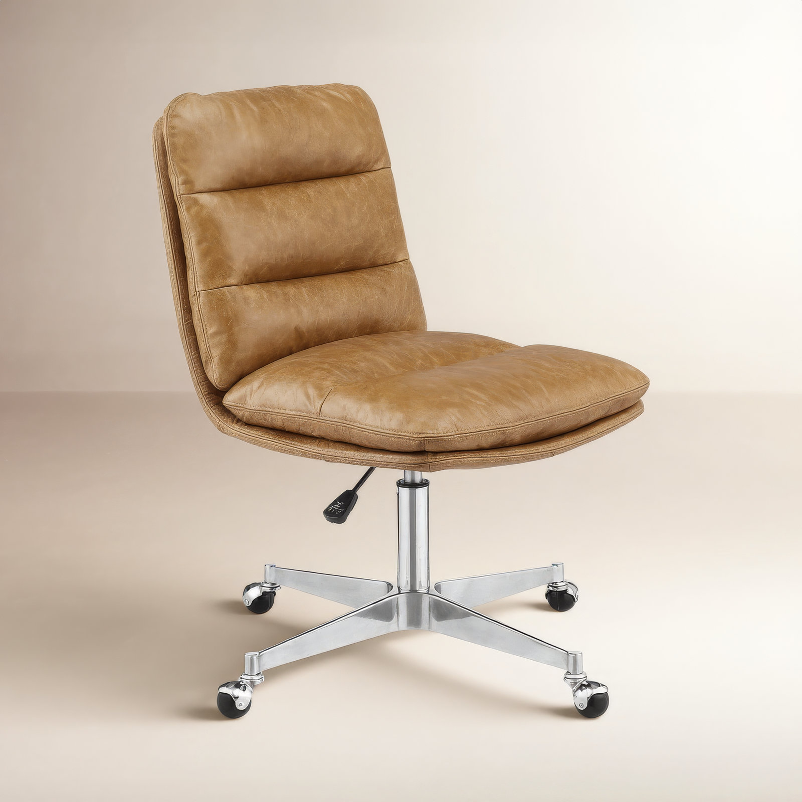 Paynesville Swivel Office Task Chair with Wheels, Brown, Genuine Leather