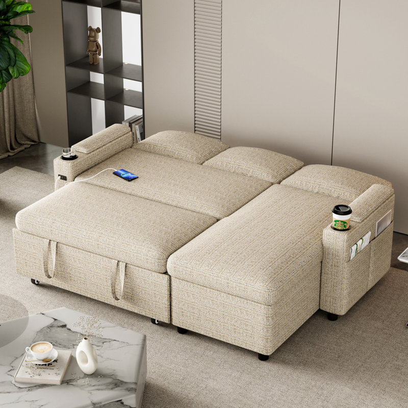 3 Seater Fabric Sofa & Chaise, Beige Fabric