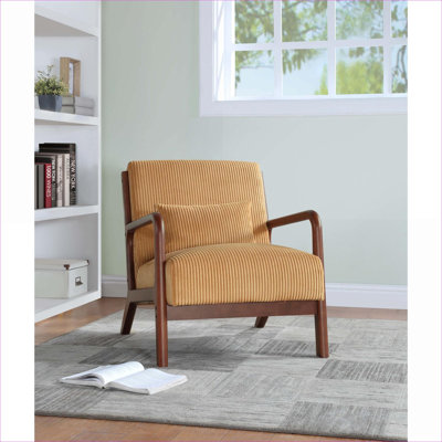 Chaise longue en bois massif de style scandinave en velours côtelé jaune massif pour espaces de vie