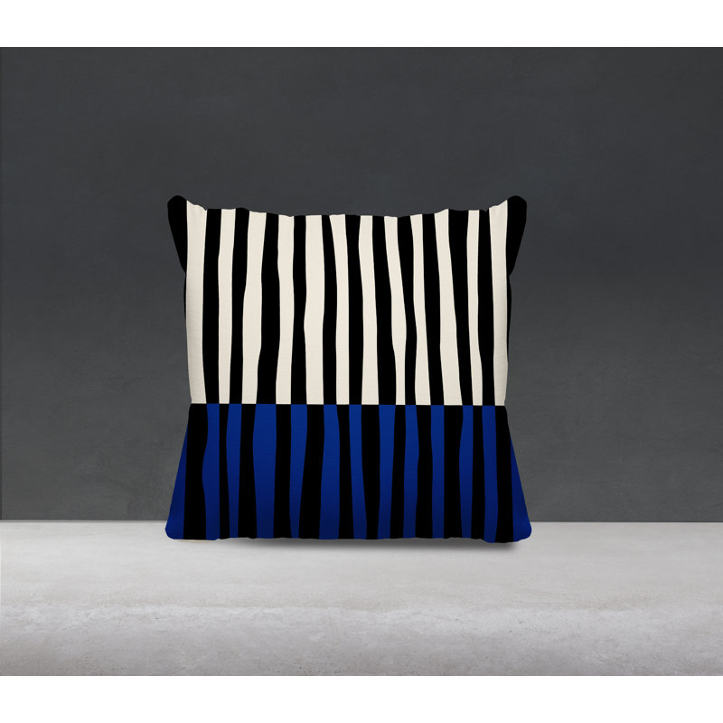 Coussin décoratif réversible intérieur / extérieur en polyester filé Humphrey, Bleu marine / Blanc cassé, H 19 po x l 19 po