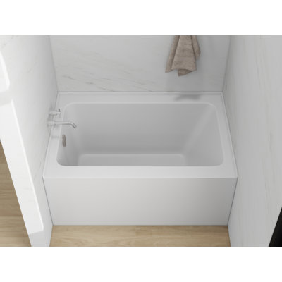 Baignoire de trempage rectangulaire en alcôve de 48 pouces en acrylique avec bride de carrelage à 3 côtés