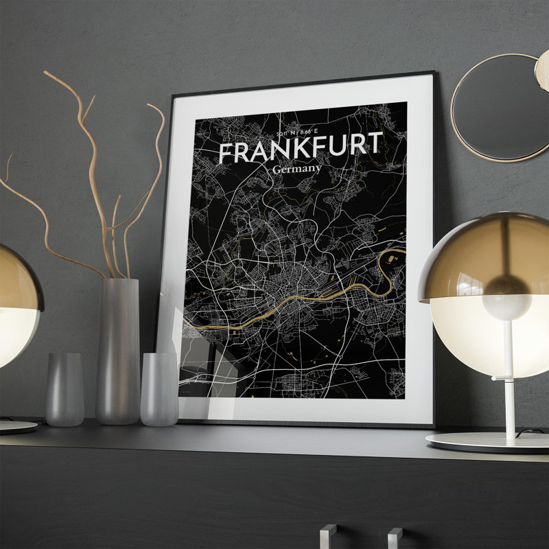 Carte de Francfort, impression graphique contrastée, Noir / or, H 24 po x l 18 po