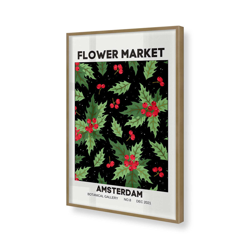 Holiday Flower Market II Print, Brushed Gold Single Picture Framed, 21.25" H x 17.25" W  x 1.25" D