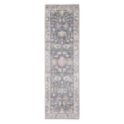 Tapis de couloir gris en laine noué à la main 2 pi 5 po x 10 po x 10 po Oushak