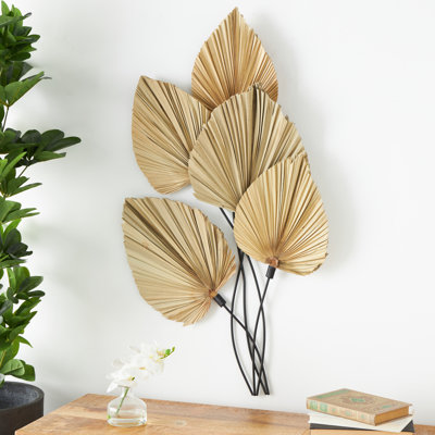Metal Layered Leaf Brown Wall Decor with Palm Leave Accents