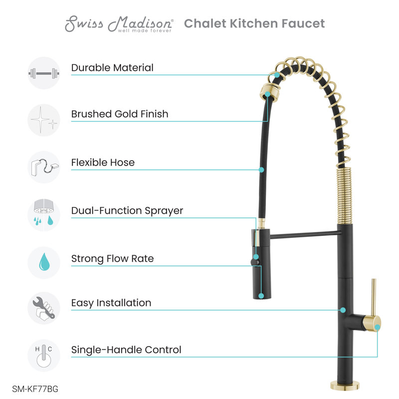 Chalet Single Handle, Pull-Down Kitchen Faucet, Brushed Gold/Black