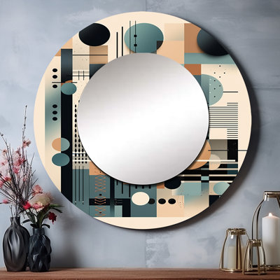 Shish bleu et noir Symmetry In Motion II - miroir géométrique, miroir mural décoratif rond moderne, impression d'art en métal