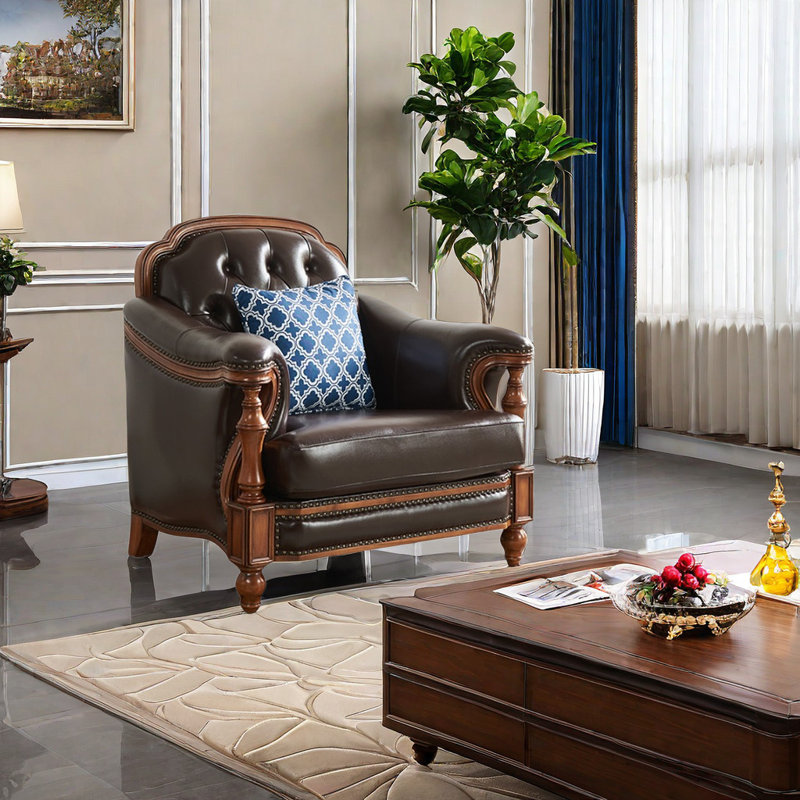 Fauteuil simple en cuir de vache de 40,94 po, Cuir véritable brun