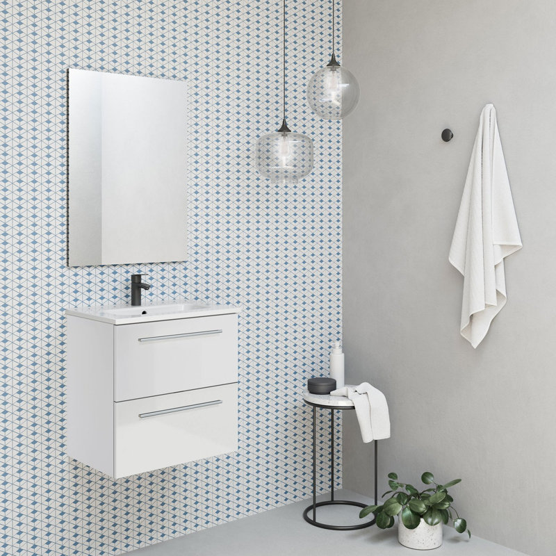 Ensemble de meuble-lavabo mural simple 20 po avec miroir Dermott, Blanc