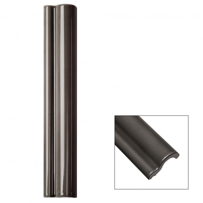 Barcelona 12" x 2" Ceramic Quarter Round Tile Trim, Gris Oscuro Brillo