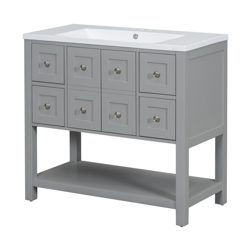 Meuble-lavabo simple 36 po avec plateau en résine Rilynne, Gris