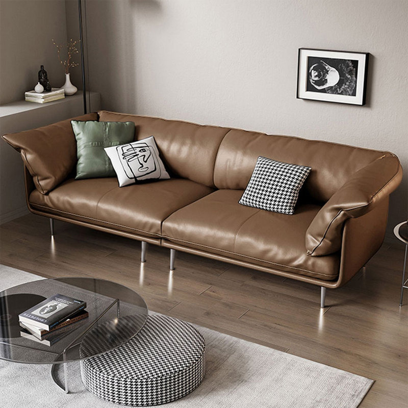 Canapé modulaire brun en cuir véritable, H 33,07 po x l 102,36 po x P 37,4 po, Brun