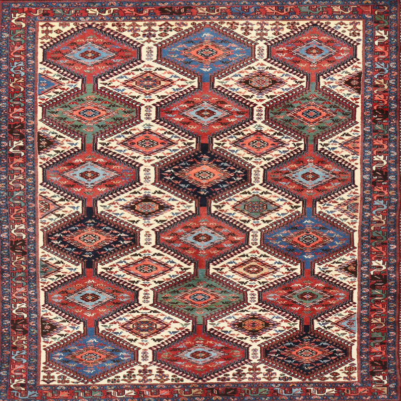 Tapis géométrique rouge / beige, Carré 6 pi