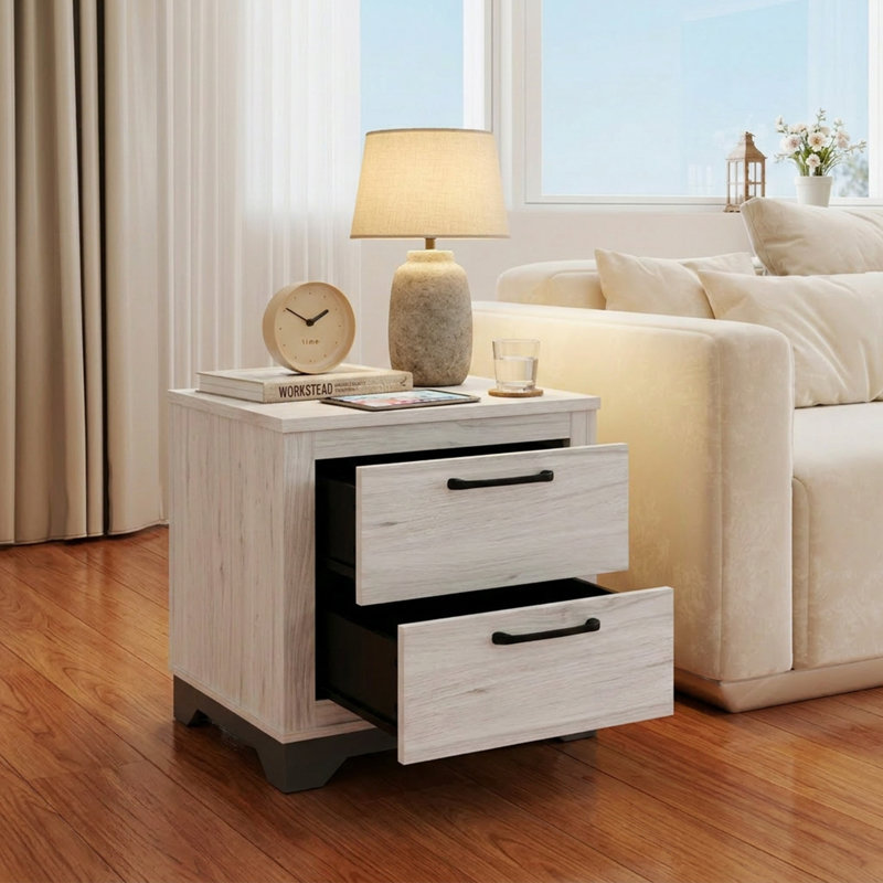 23.62" Modern White Nightstand With 2-Drawer 