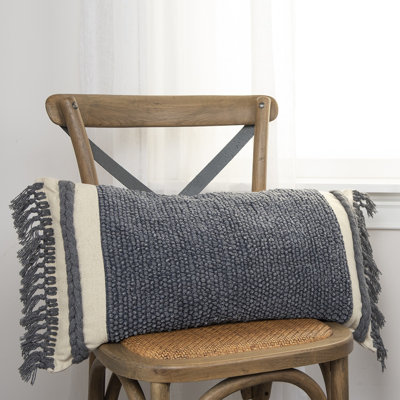 Braided Stripe Macrame Fringe Lumbar Pillow
