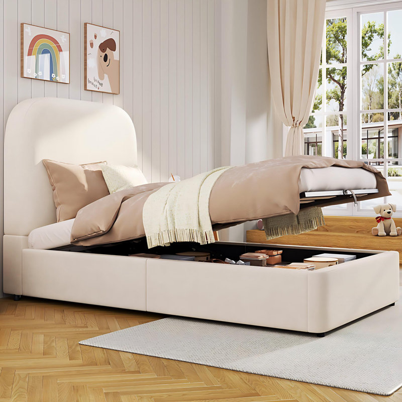 3ft Ottoman Bed Velvet, Beige