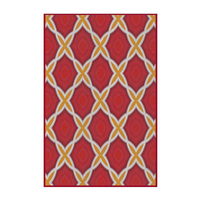 Tapis rouge/beige tissé à la machine