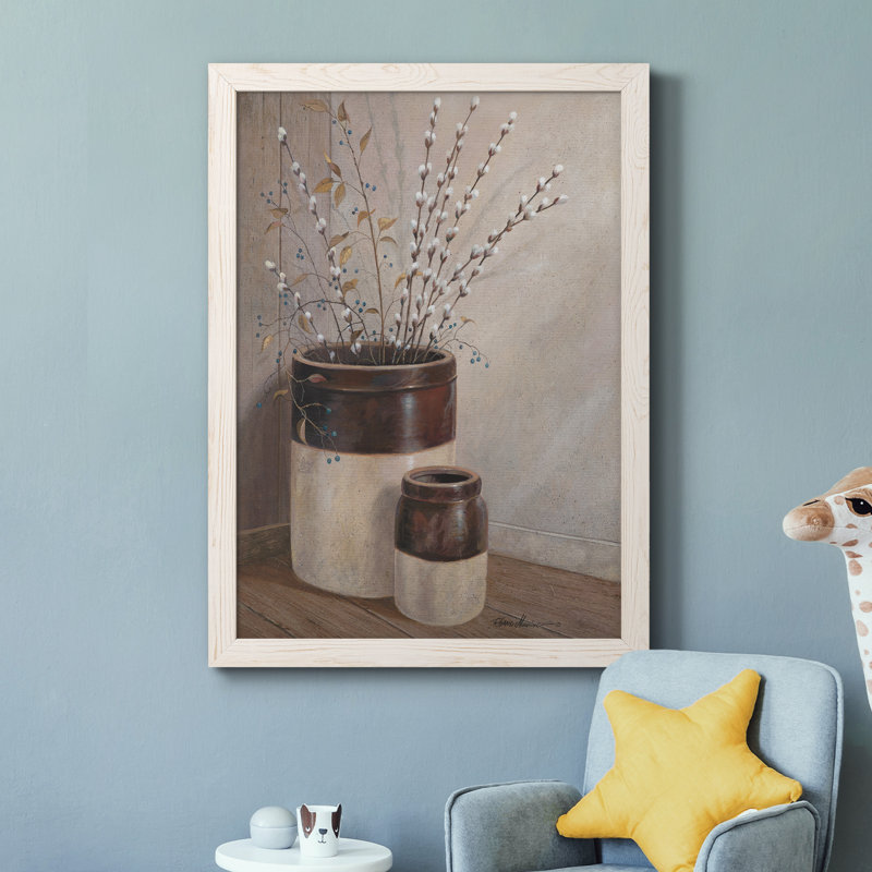 Peinture sur toile, "Pussywillows and Spring", H 44 po x l 31 po x P 1 po, Cadre blanc