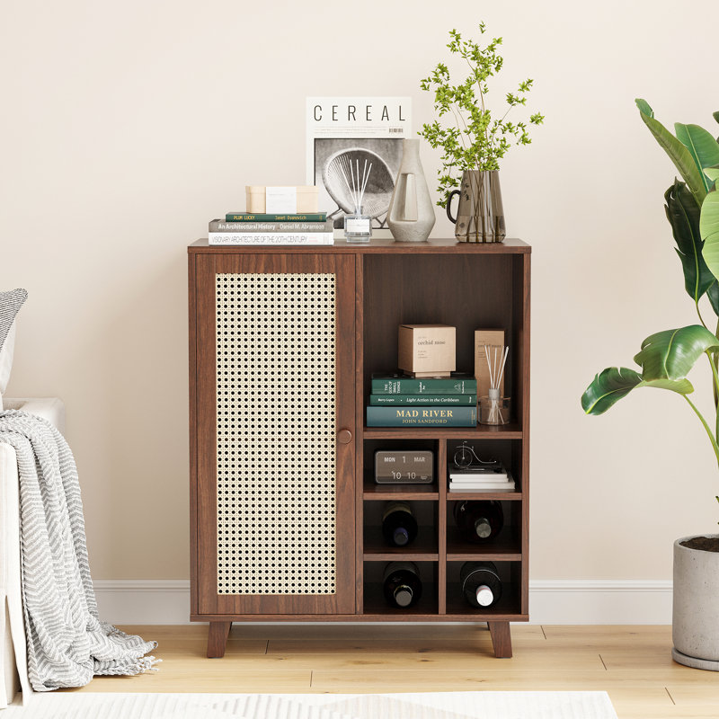 Armoire d'appoint en rotin avec tablettes réglables, Brun