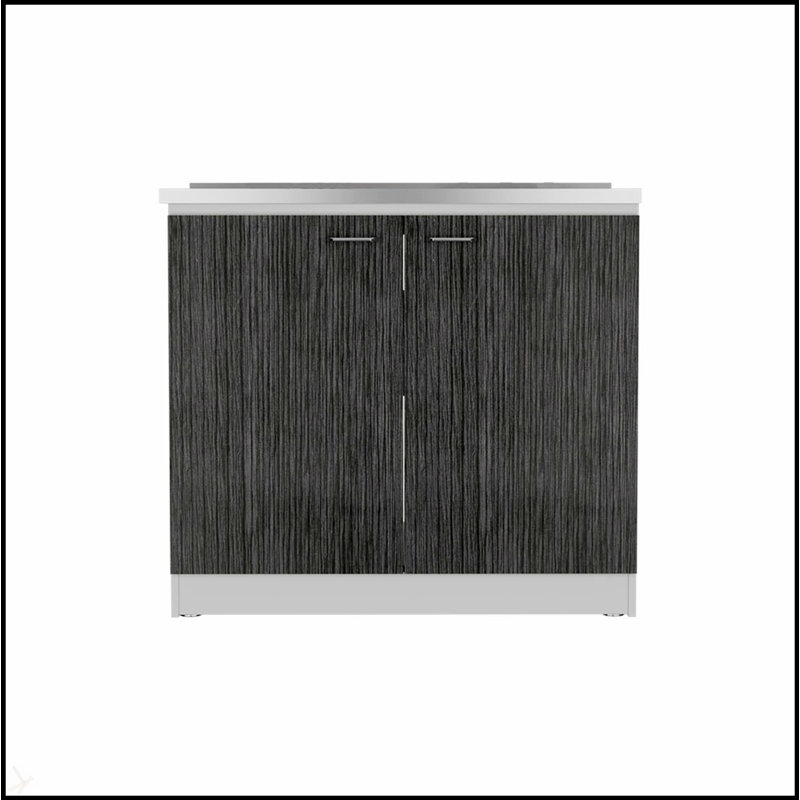 Évier utilitaire avec armoire, une tablette et rangement à deux portes Napoles - blanc / chêne fumé