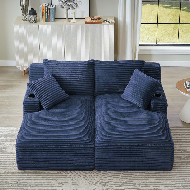 Méridienne double compressible avec porte-gobelets - Aucun assemblage requis, canapé-lit moelleux moderne pour la lecture dans la chambre à coucher