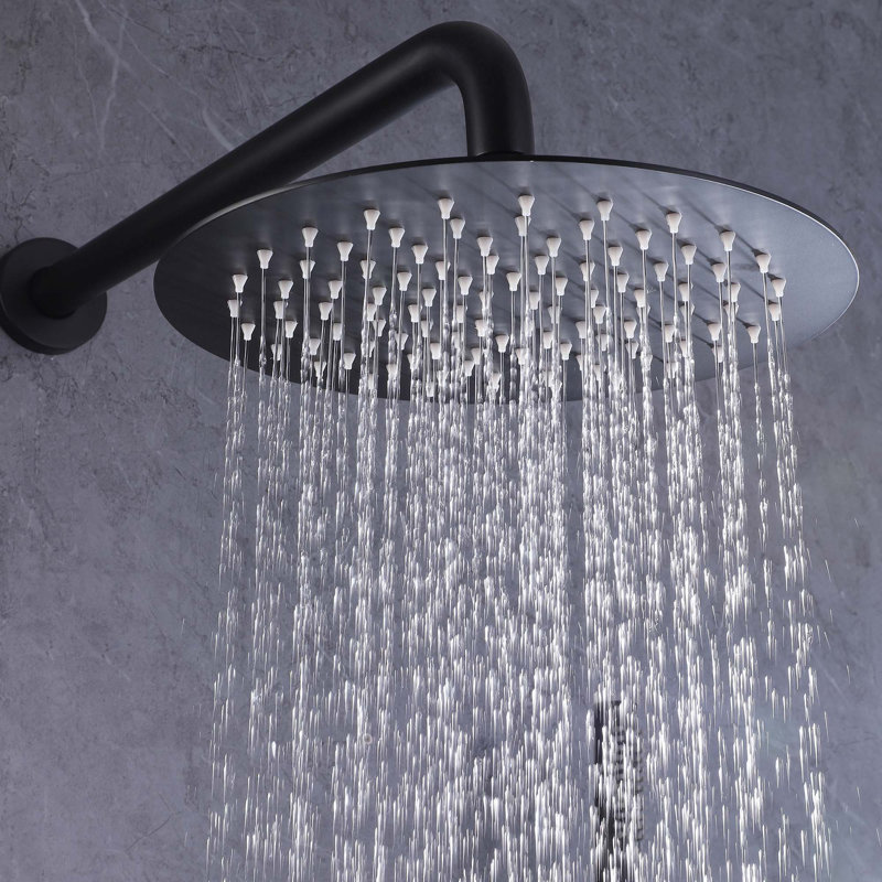 Round Single Handle Concealed Complete Shower System with Rough-In Valve Rain Shower Heads, Matte Black