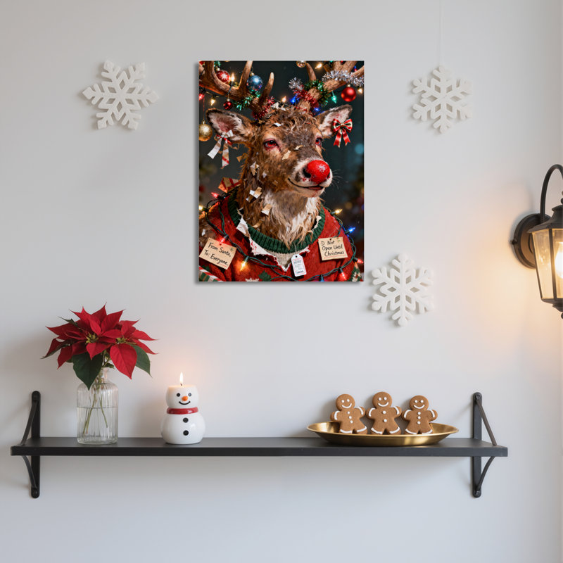 Toile, art mural, décor de renne, H 36 po x l 24 po