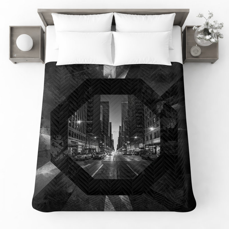 Couvre-lit matelassé Urban Cityscape noir et blanc toutes tailles, Double