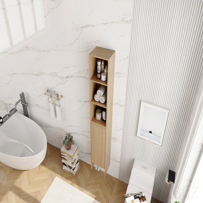 Combinaison de 24 po d'armoire latérale et de tablettes de rangement murales, porte à fermeture douce, convenant à une petite salle de bain, bureau, pièce de rangement, chêne d'origine (Kd-Packing)