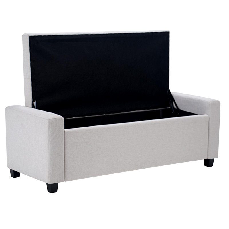 48" Storage Bedroom Bench, Faux Linen Upholstered Ottoman With Arms For End Of Bed, Living Room, Entryway, Beige | Gift Idea