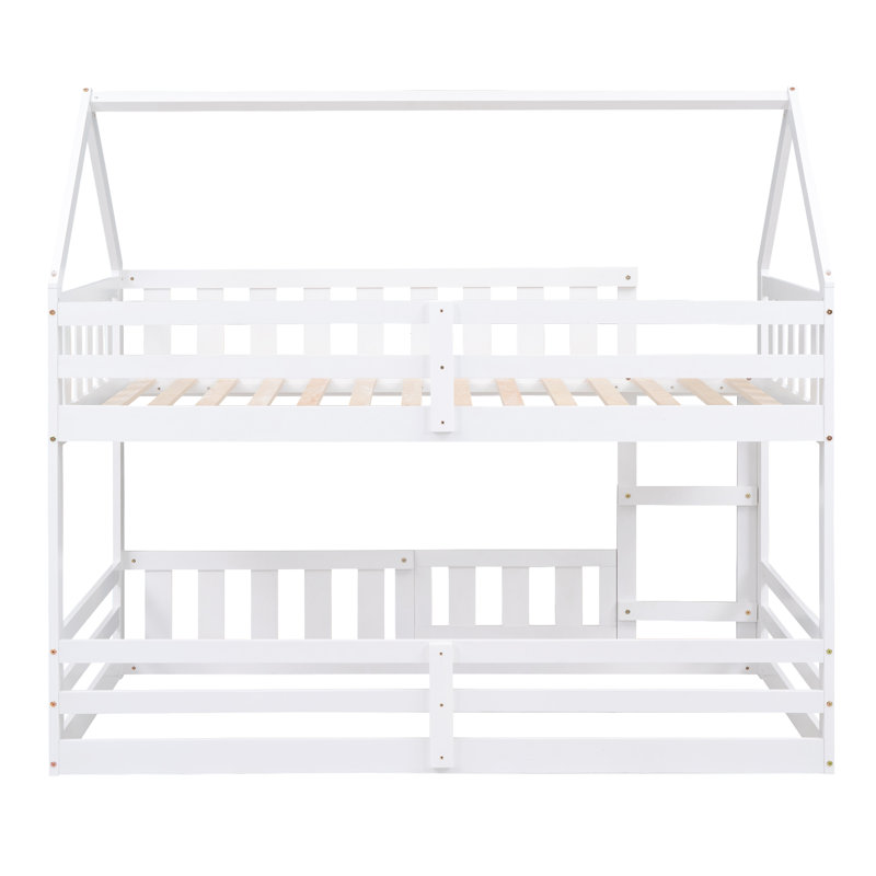 Lit superposé simple au-dessus de simple avec clôture et porte, Blanc