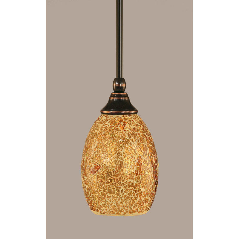 Stem Hung Mini Pendant Shown With 5” Gold Fusion Glass, Black Copper, 5"