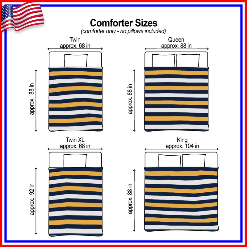 Navy White Yellow Stripes Comforter, Queen