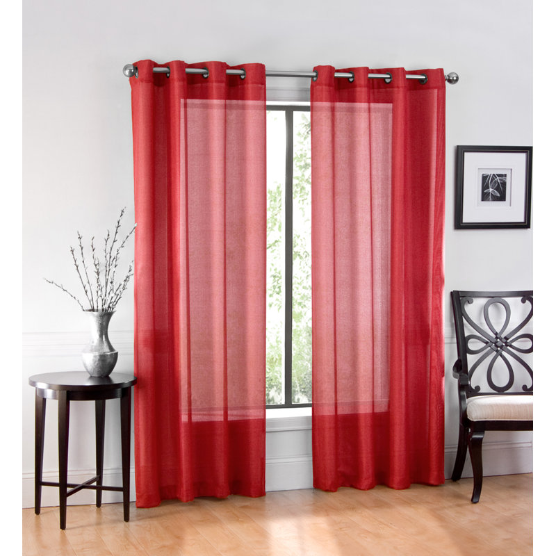 Meyersdale Elegant Solid Sheer Grommet Curtain Panels, Red