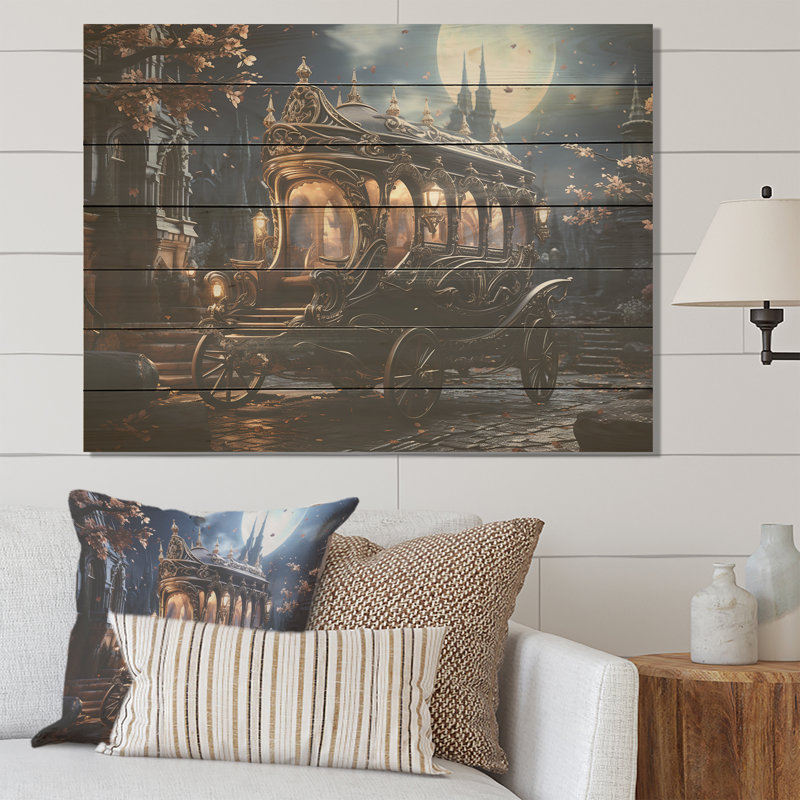 Enchanted Evening Carriage - Old American Cart On Wood Print, 34" H x 44" W x 0.78" D