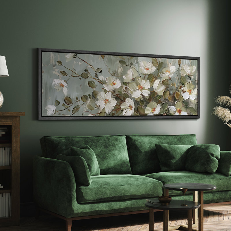 Flower Blossom Elegant Floral Serene Blossom, H 20 po x l 60 po, Noir, noir, noir, noir