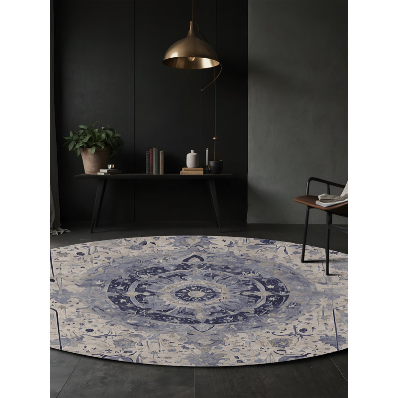 Tapis gris lavable à la machine, Rond 6 pi