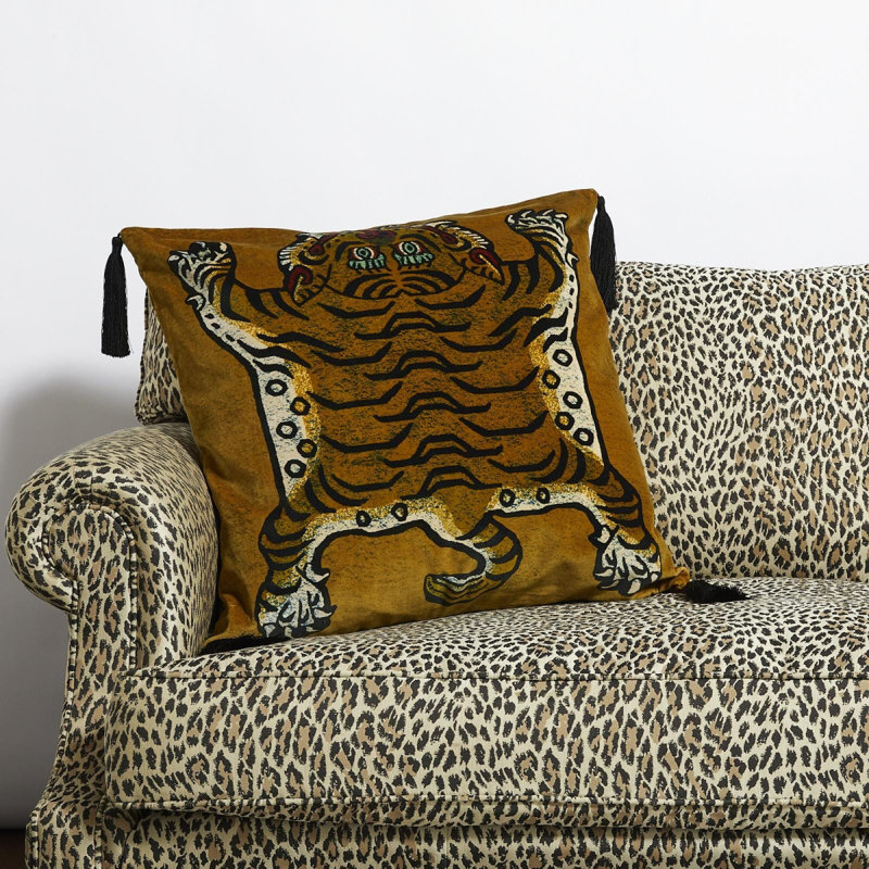 Saber Velvet Throw Square Pillow Cover & Insert, 23.62" H x 23.62" W, Gold