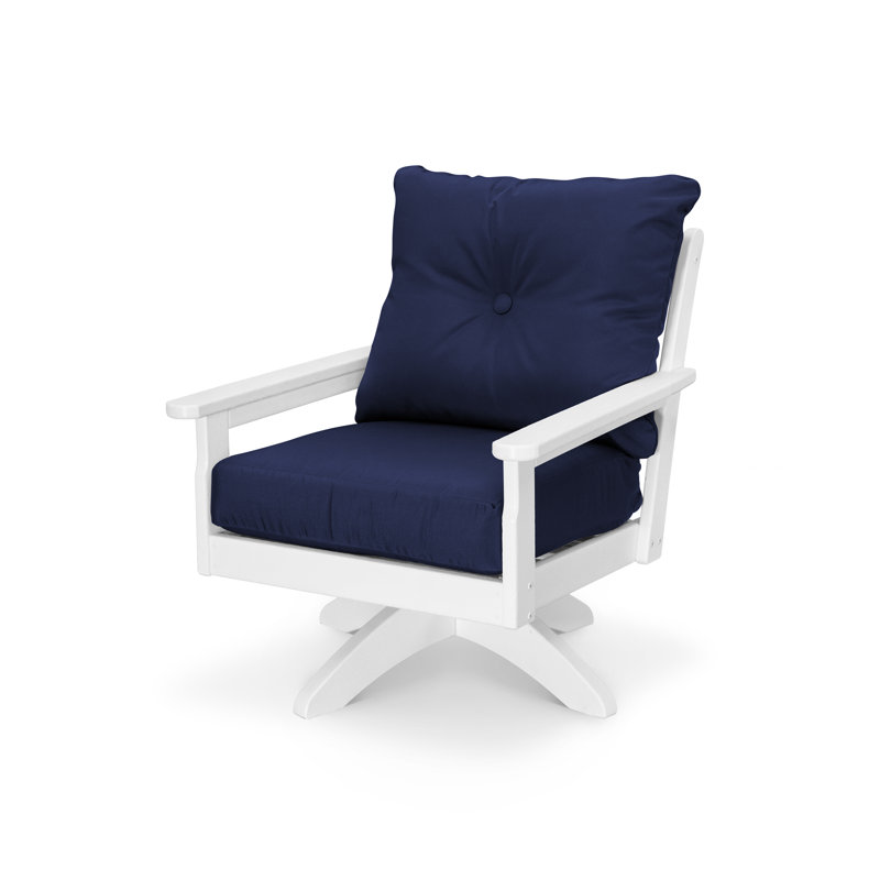 Lakeside Vineyard Deep Seating Swivel Chair, White, Navy