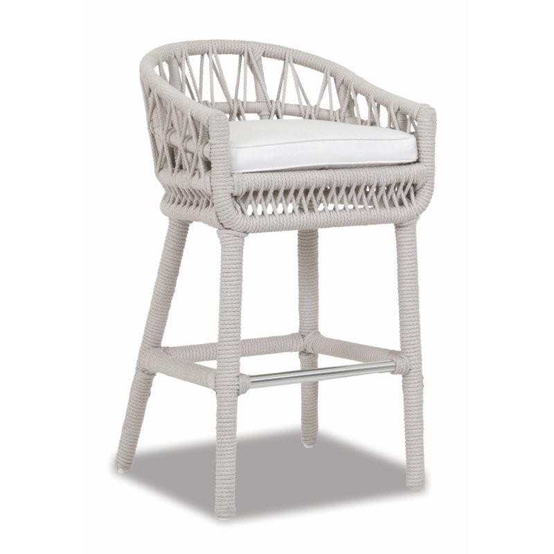 Tabouret de bar avec coussin Lucan, Tissage uni Sunbrella® Spectrum carbone