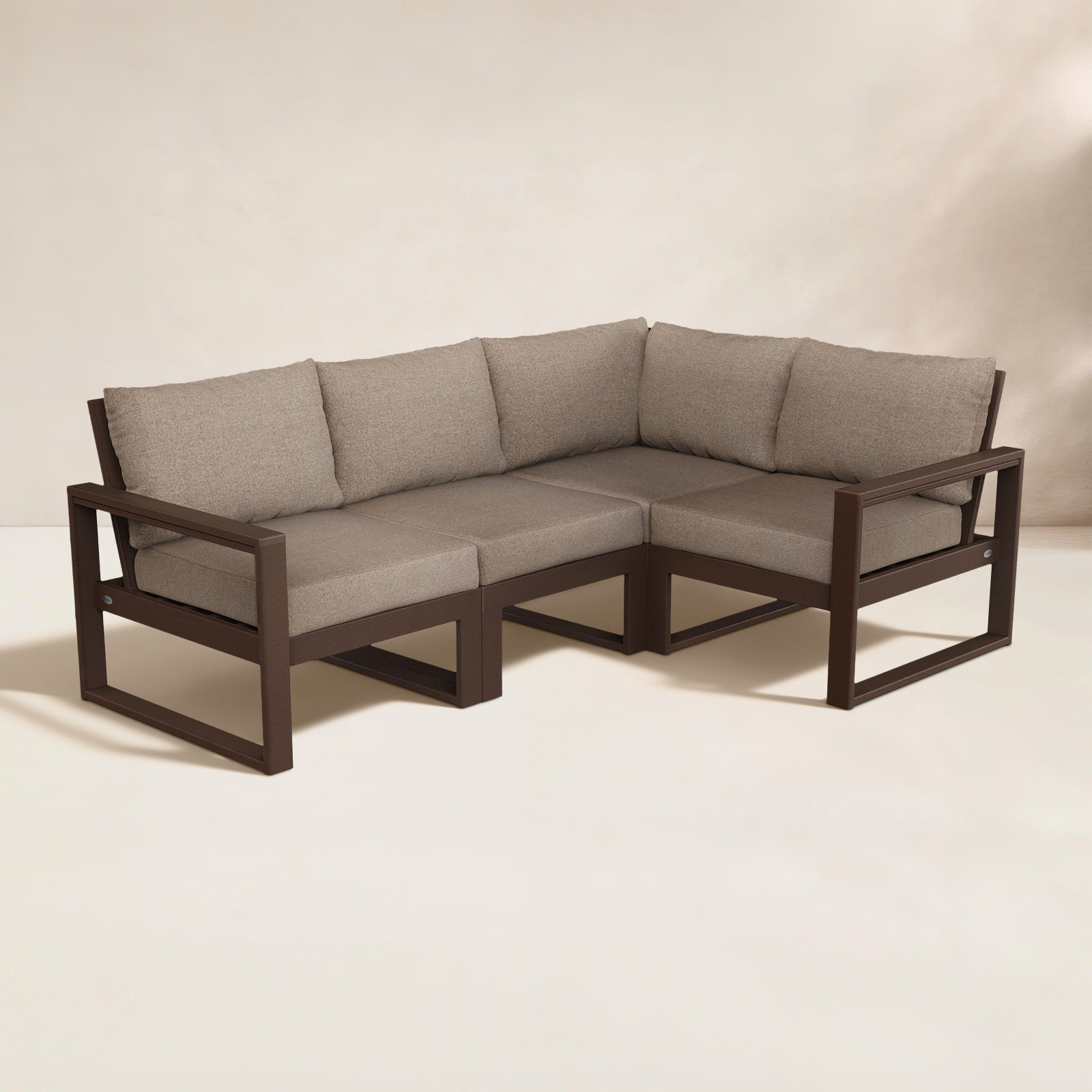 POLYWOOD® Edge 85" Patio Sectional, Spiced Brown , Mahogany