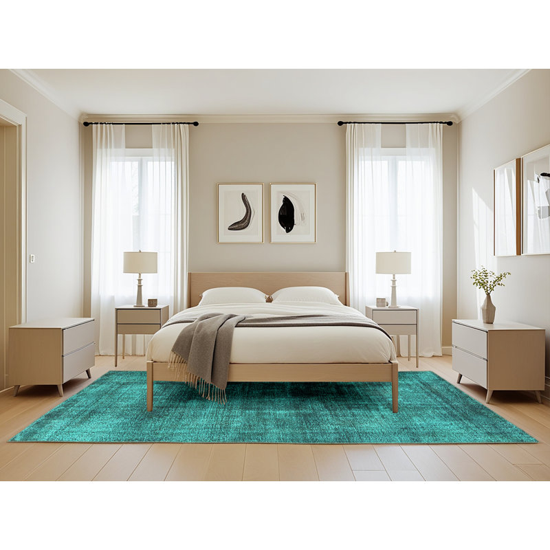 Tapis bleu / bleu sarcelle, Rectangle 5 pi x 8 pi