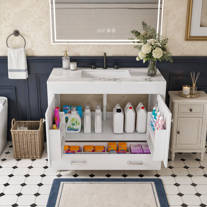 Freestanding Standard Single Vanity Bathroom Vanity With Carrara Marble Top