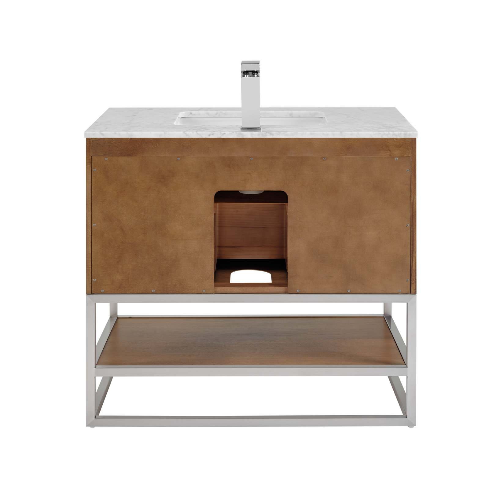 Terra 36'' Single Bathroom Vanity, Carrara Marble/Single Faucet Mount, Walnut, Brushed Nickel