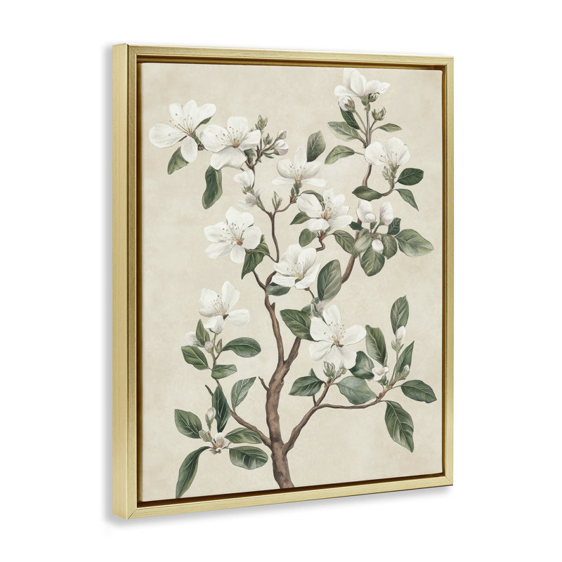 Cadre flottant blanc avec motif floral blanc, design Petal Prints Design, H 31 po x l 25 po, Cadre flottant métallique doré